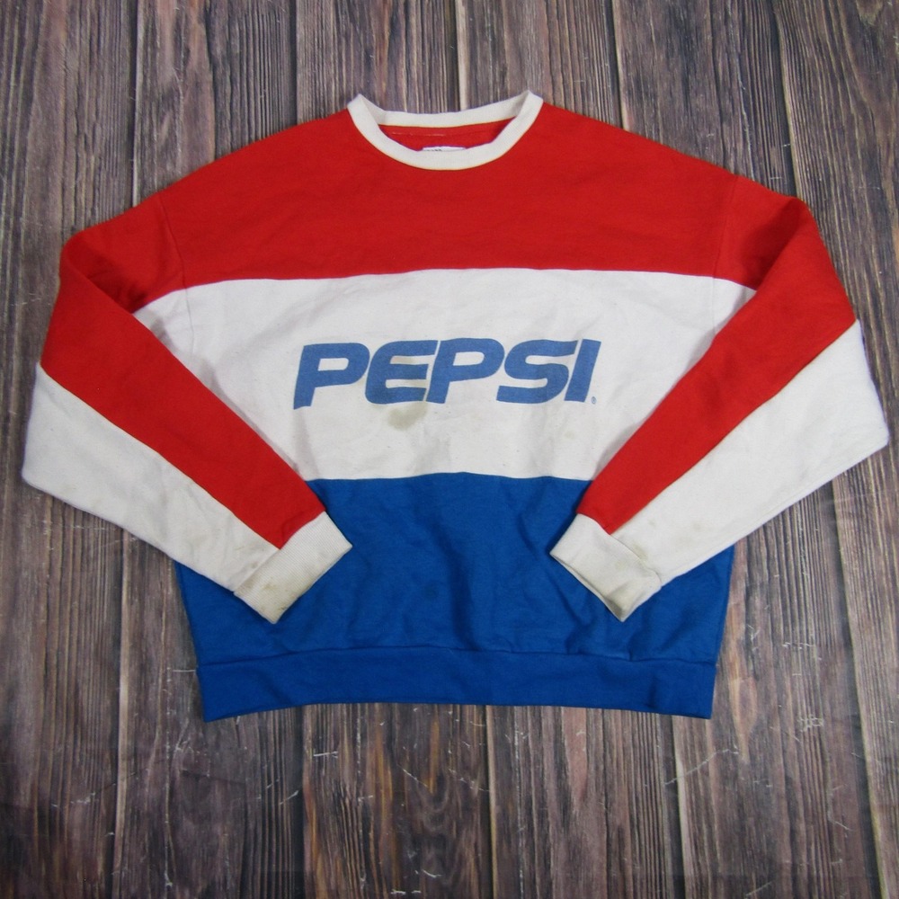 Pepsi Sweater‎ Mens Medium Red White Blue Crewneck Pullover Cropp Retro Logo